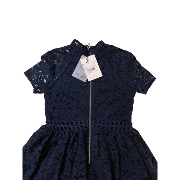 Bardot Junior Dress Girls 7 Navy Blue Lace Short Sleeve Party Special Occasion - Picture 5 of 8